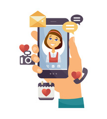 Daughter calling - modern vector cartoon character illustration