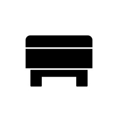 Black & white vector illustration of square storage ottoman, pouf. Flat icon of accent stool or chair. Living room, bedroom & patio furniture. Isolated on white background.