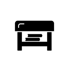 Black & white vector illustration of square ottoman. Flat icon of coffee table with storage. Living room, bedroom & patio furniture. Isolated on white background.