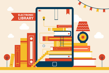 Electronic Library Poster Vector Illustration