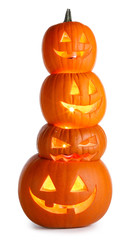Stack of Halloween Pumpkins on white