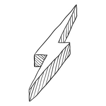 Vector Black Sketch Thunderbolt Symbol on White Background