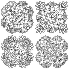  Set of black and white zentangle mandalas on a white background. Vector template mandala for decorating greeting cards, coloring books, art therapy, anti stress, print for t-shirt and textile.