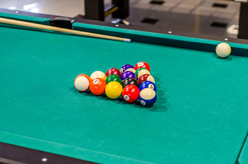 Billiard balls on the table for the game