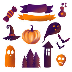 Halloween isolated clip art illustration sticker set