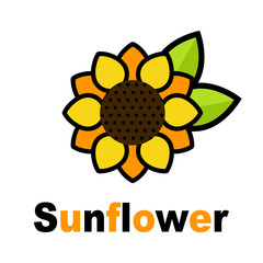 Naklejka premium cartoon cute sunflower vector with leaves and text