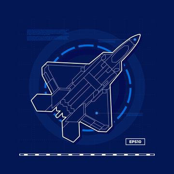 Outline blueprint of military aircraft