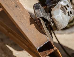 Sparks from cutting metal on the rack