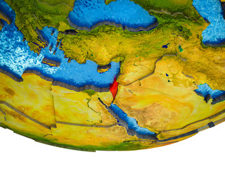 Israel on 3D Earth with divided countries and watery oceans.