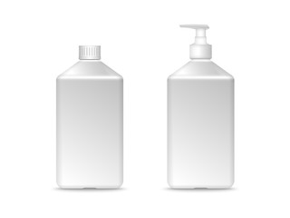 White square plastic bottle with screw cap. Mock-up vector illustration for design