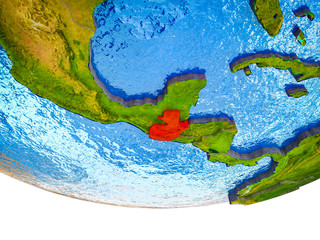 Guatemala on 3D Earth with divided countries and watery oceans.