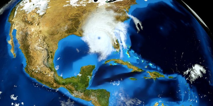 Extremely detailed and realistic high resolution 3D illustration of a Hurricane. Shot from Space. Elements of this image are furnished by Nasa.