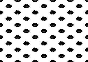 Seamless pattern with cloud. Abstract backgrounds black and white silhouettes, isolated on white.