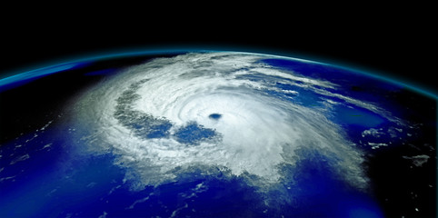 Extremely detailed and realistic high resolution 3D illustration of a Hurricane. Shot from Space. Elements of this image are furnished by Nasa.