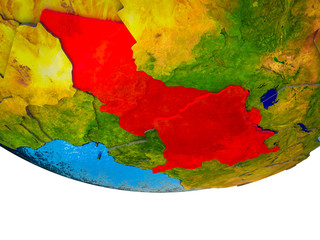 Central Africa on 3D Earth with divided countries and watery oceans.
