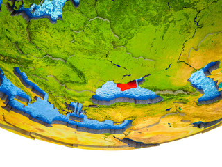 Crimea on 3D Earth with divided countries and watery oceans.