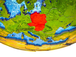 Visegrad Group on 3D Earth with divided countries and watery oceans.