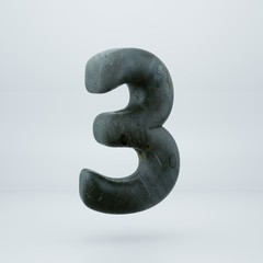 Rusty old metal number 3 isolated on white background