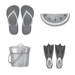 Vector illustration of equipment and swimming icon. Set of equipment and activity stock symbol for web.