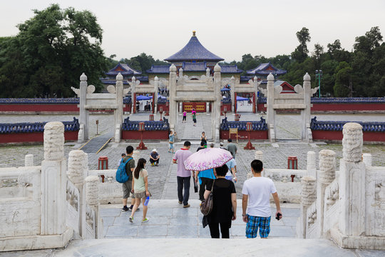 Tourists visiting the Temple of Heaven in Beijing, China