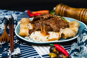 Tasty Vietnamese food Bo bun rice vermicelli