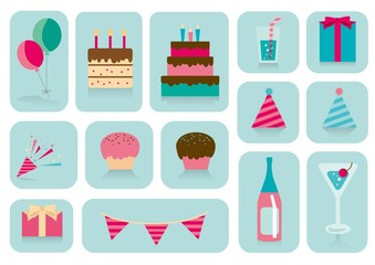 誕生日・クリスマスのアイコンセット_青