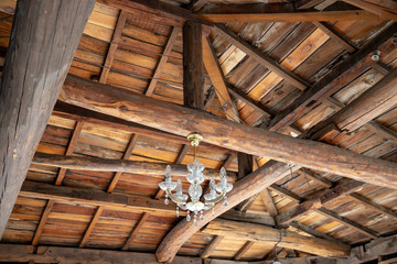 Broken and dilapidated old room ceiling