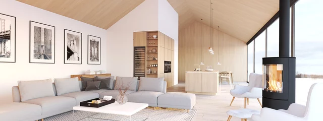 Foto auf Acrylglas new modern scandinavian loft apartment. 3d rendering © 2mmedia