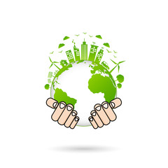 World environment and sustainable development and Ecology friendly concept with green city on earth,vector illustration