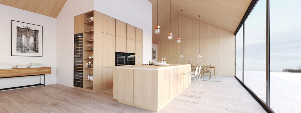 Fototapeta new modern scandinavian loft apartment. 3d rendering