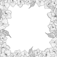 Flowers and leaves of hydrangeas. Use printed materials, signs, items, websites, maps, posters, postcards, packaging. Garden flowers - decorative composition. Seamless pattern.