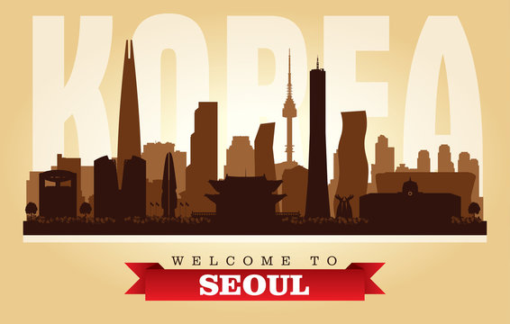 Seoul Korea city skyline vector silhouette