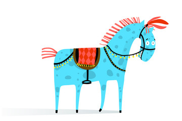 Funny horse animal cartoon flat graphic . Vector illustration.