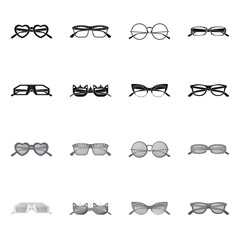 Vector design of glasses and sunglasses sign. Collection of glasses and accessory vector icon for stock.