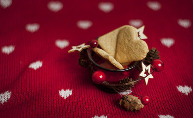 delicious sweet biscuit cookies on christmas background