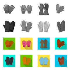 Vector illustration of glove and winter sign. Set of glove and equipment vector icon for stock.