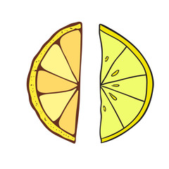 Lemon print design. Funny Fruit icon. Orange badge illustration.
