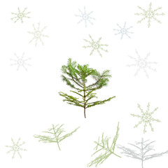 Christmas background with snowflakes and Christmas tree.