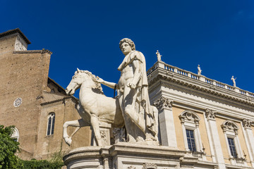 Obraz premium Statue of Castor with a Horse at Capitoline Hill in Rome, Italy