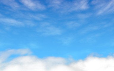 Obraz premium Blue sky background with white clouds. Abstraction group of clouds on clear blue sky on sunny day. 3D illustration