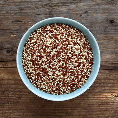 Red And White Quinoa In A Bowl Top Down Shot