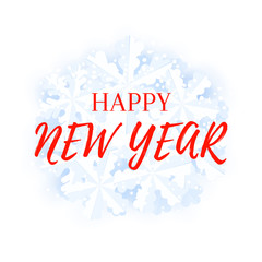 Happy New Year greeting card template with snowfall and snowflakes background.