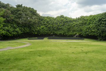 green grass field in big city park