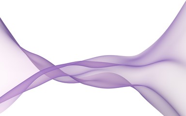 Abstract purple wave. Blue scarf. Bright purple ribbon on white background. Abstract smoke. Raster air background. Vertical image orientation. 3D illustration