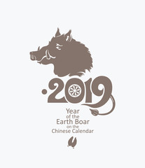 Year of the Boar. 2019. Vector template New Year's design on the Chinese calendar. 