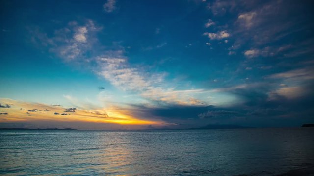 Sunset time lapse of the ocean over a tropical beach in Culebra island, Puerto Rico