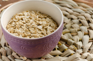 Oatmeal. Muesli, grains. Beautiful background. Raw oatmeal. healthy food.