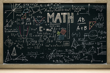Blackboard with mathematical content, Writing with a variety of colors.