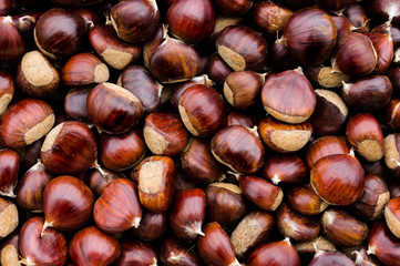 Top view of chestnuts.