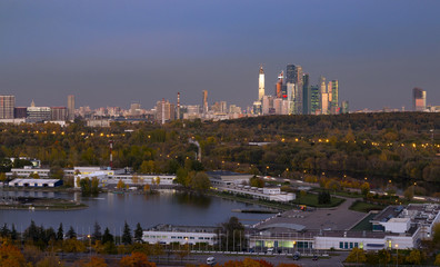 Moscow city skyline at dusk